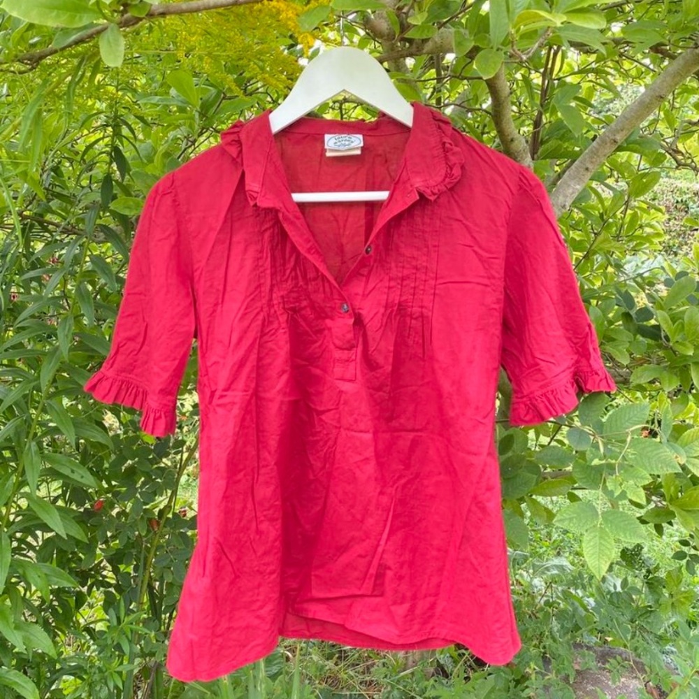 Laura Ashley 1980s Feminine Red Ruffled Blouse